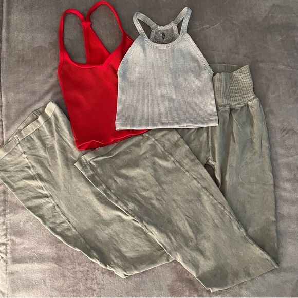 NWOT Free People Good Karma Flare Legging & Happiness Runs Tank Set MSRP $168